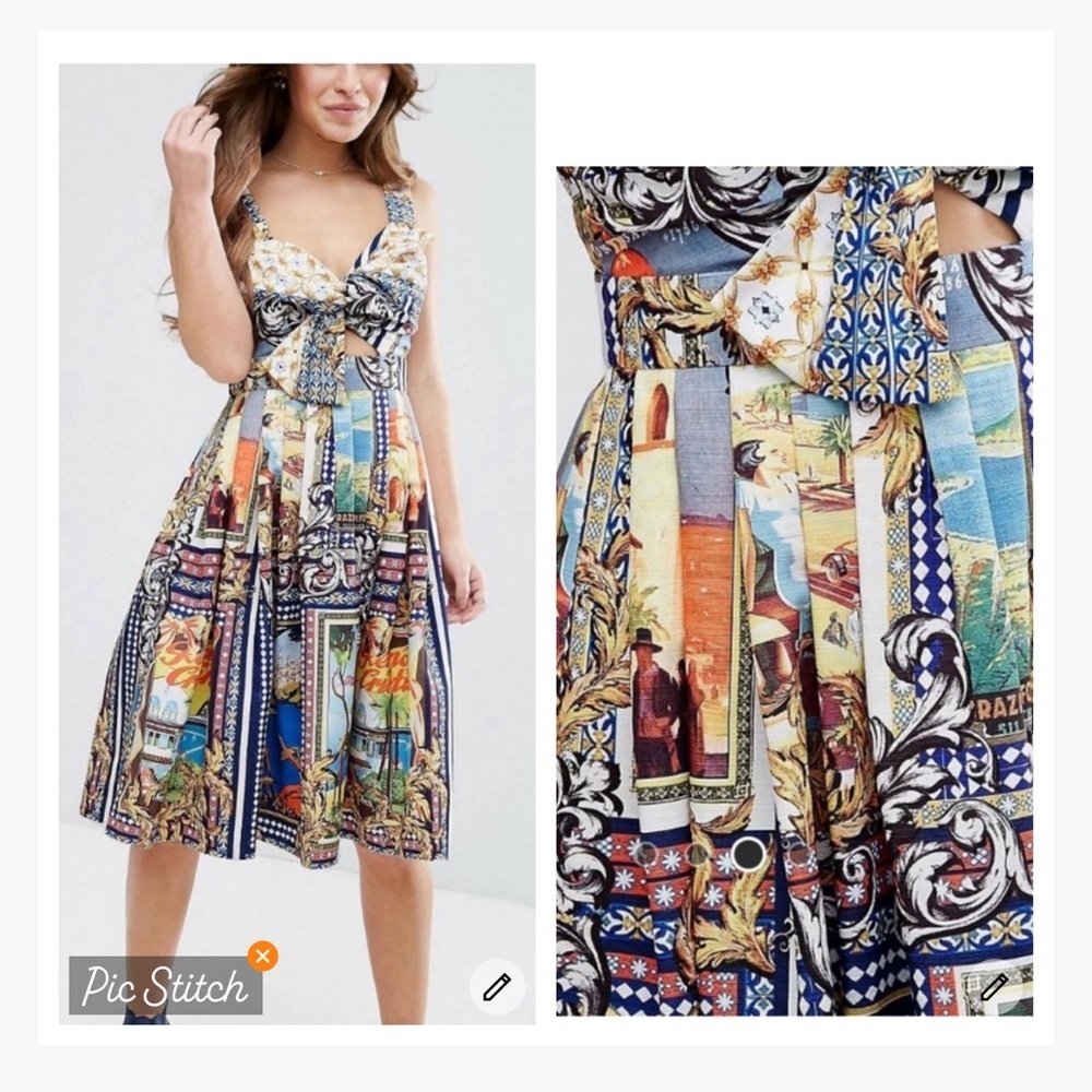 Multicolor Printed Tie-Front Sundress - Picture 2 of 13